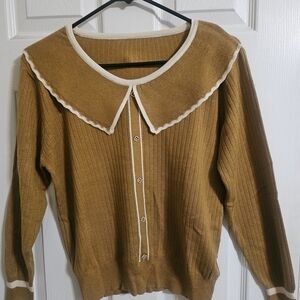 G.I.L.I. Brown Cardigan with Cream Trim